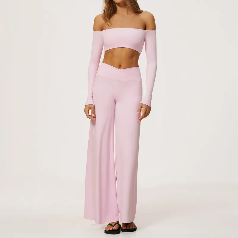 Baby pink off shoulder long sleeves+pants