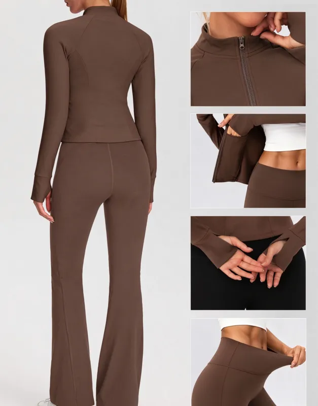 Fitness Yoga Bell-bottom Pants Gym Yoga Jackets Women 2 Piece Yoga Set FGBYEL52633+52325