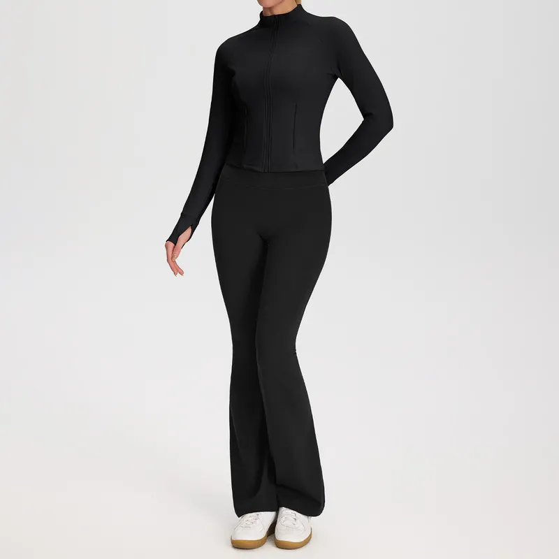 Black jackets+bell-botom pants