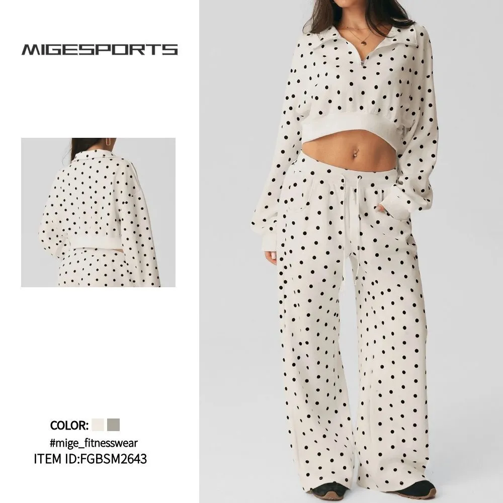 Polka Dot Workout Outfits Fitness Pants Set Custom Logo Gym Clothes 2 Piece Yoga Sets for Women FGBSM2643