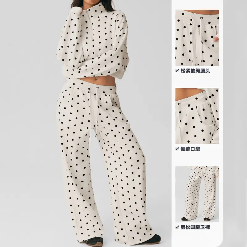 Polka Dot Workout Outfits Fitness Pants Set Custom Logo Gym Clothes 2 Piece Yoga Sets for Women FGBSM2643