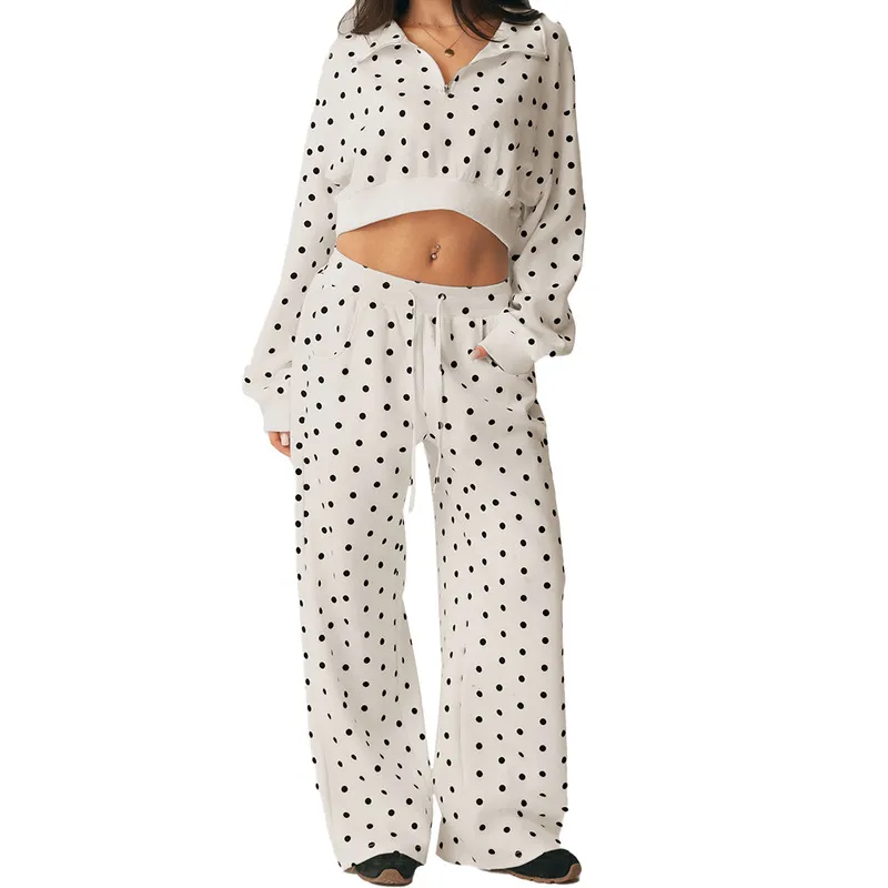 Polka Dot Workout Outfits Fitness Pants Set Custom Logo Gym Clothes 2 Piece Yoga Sets for Women FGBSM2643