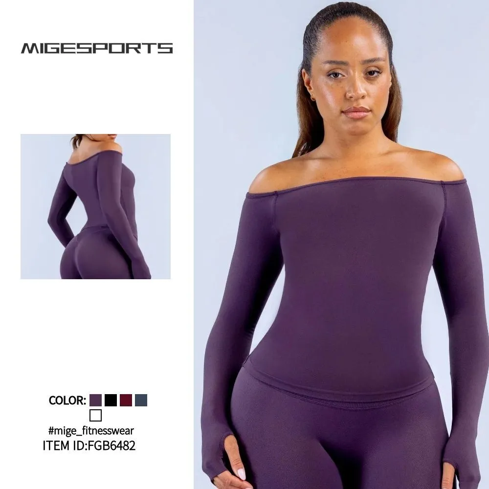 Women's Off-the-Shoulder Long-Sleeved Top Breathable Tops FGB6482