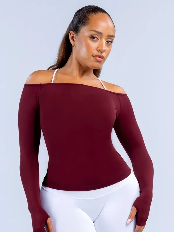 Women's Off-the-Shoulder Long-Sleeved Top Breathable Tops FGB6482