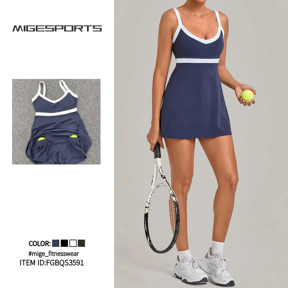 Ladies Tennis Dress Women Sportswear Golf Girls Tennis Dress With Shorts Tennis Wear Dress FGBQS3591