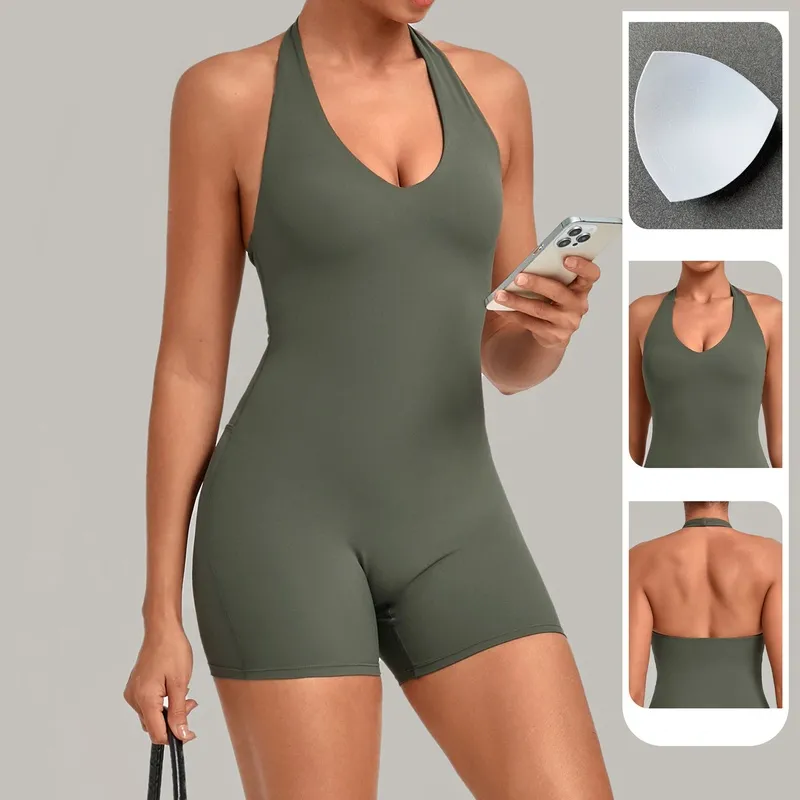 One Piece Yoga Workout Breathable Quick Dry Hollow Back Women's Jumpsuit FGBQS4416