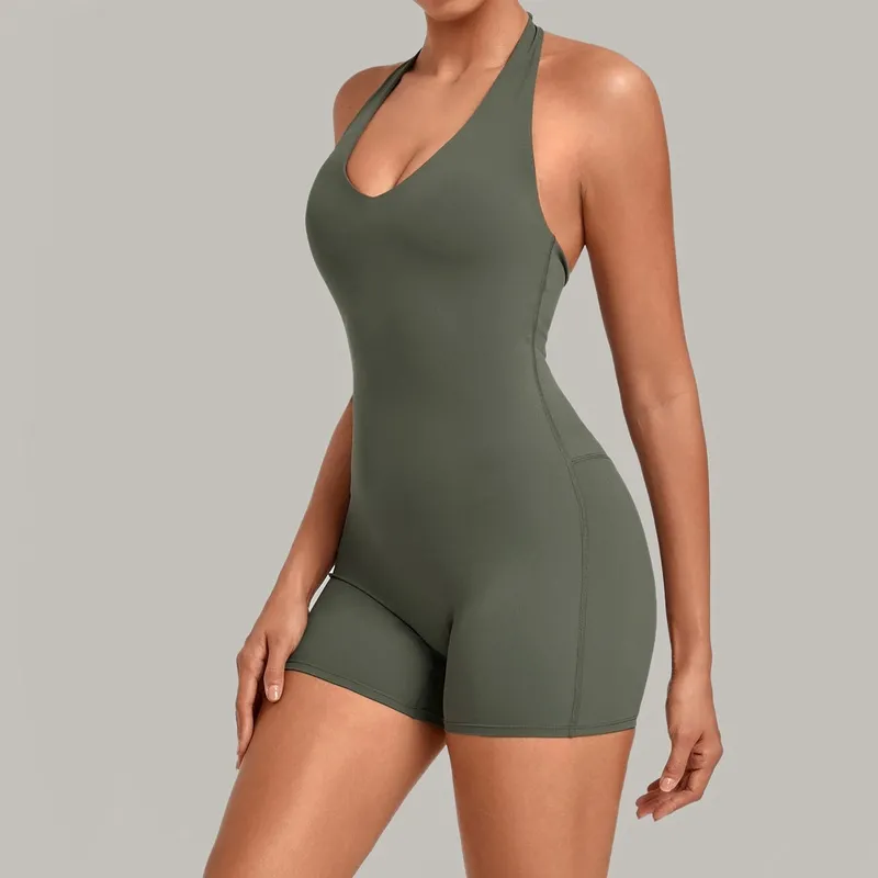 One Piece Yoga Workout Breathable Quick Dry Hollow Back Women's Jumpsuit FGBQS4416