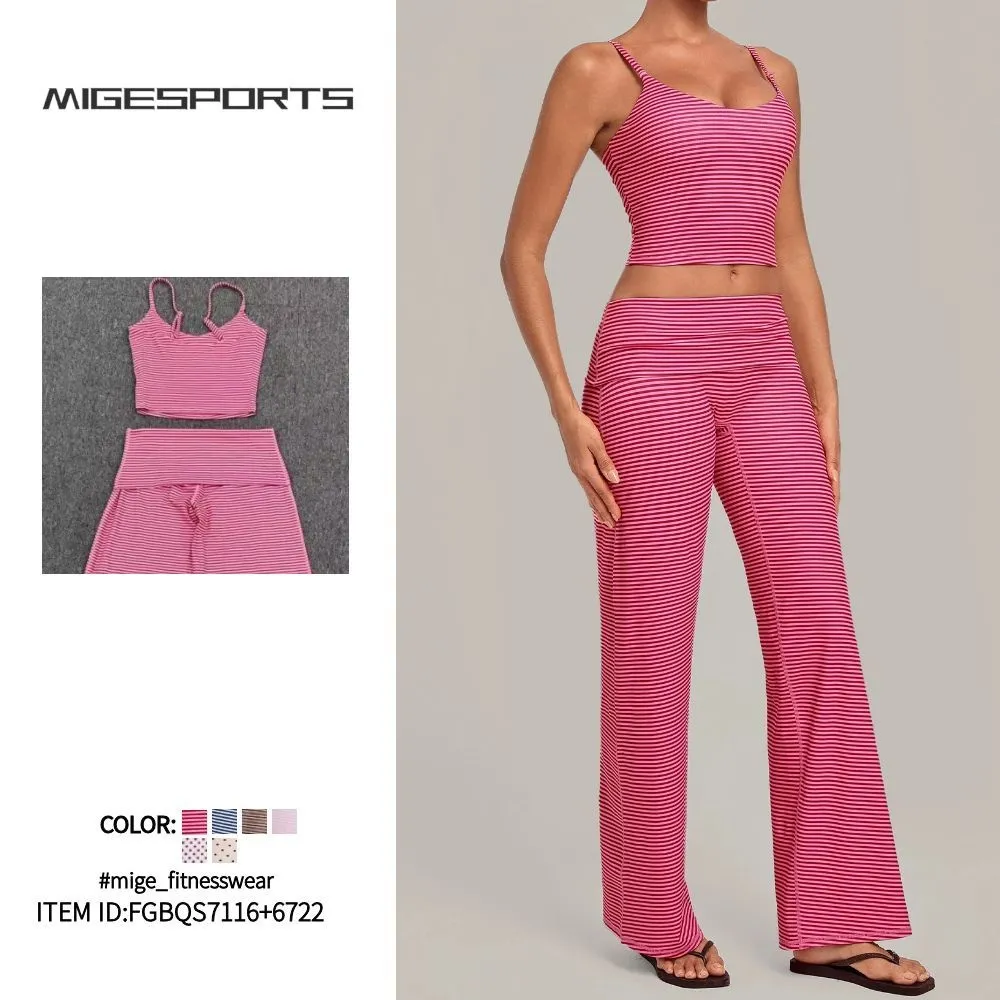 Latest Style Breathable Women's Yoga Singlets Pants 2-Piece Set Quick Dry Spandex/Polyester Gym Wear FGBQS7116+6722