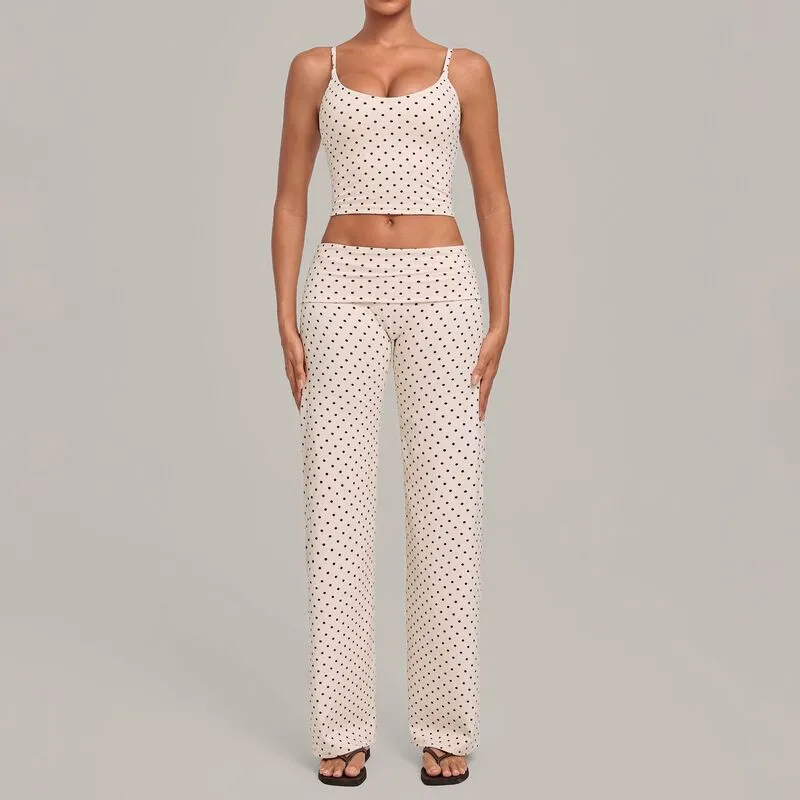 Beige&Polka dot singlets+pants