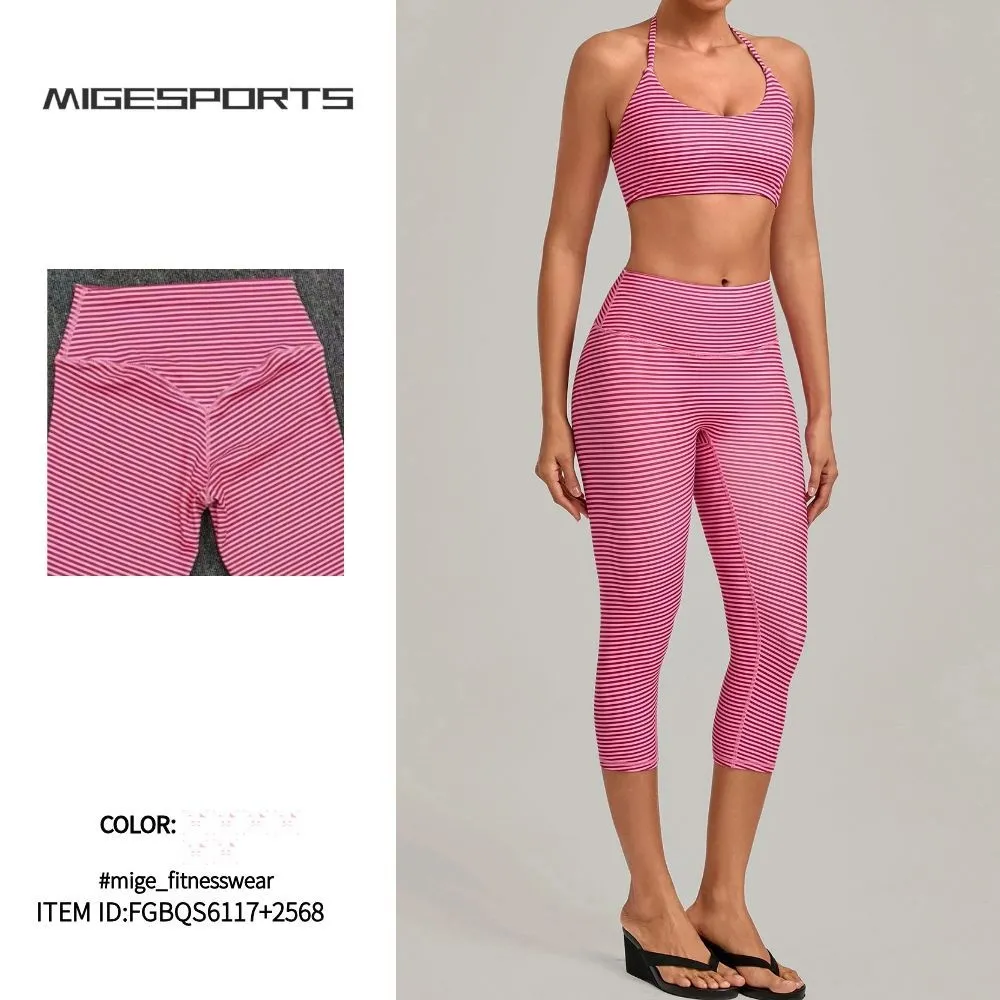 Women's Solid 2-Piece Yoga Training Set Bra and Knee-length Leggings Breathable FGBQS6117+2568