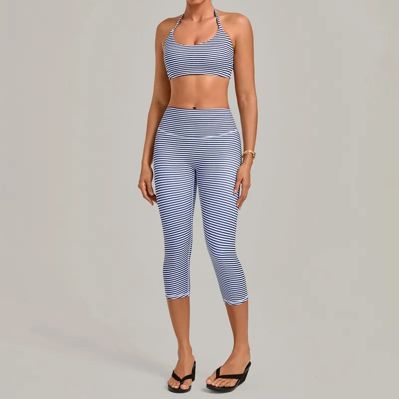 Women's Solid 2-Piece Yoga Training Set Bra and Knee-length Leggings Breathable FGBQS6117+2568