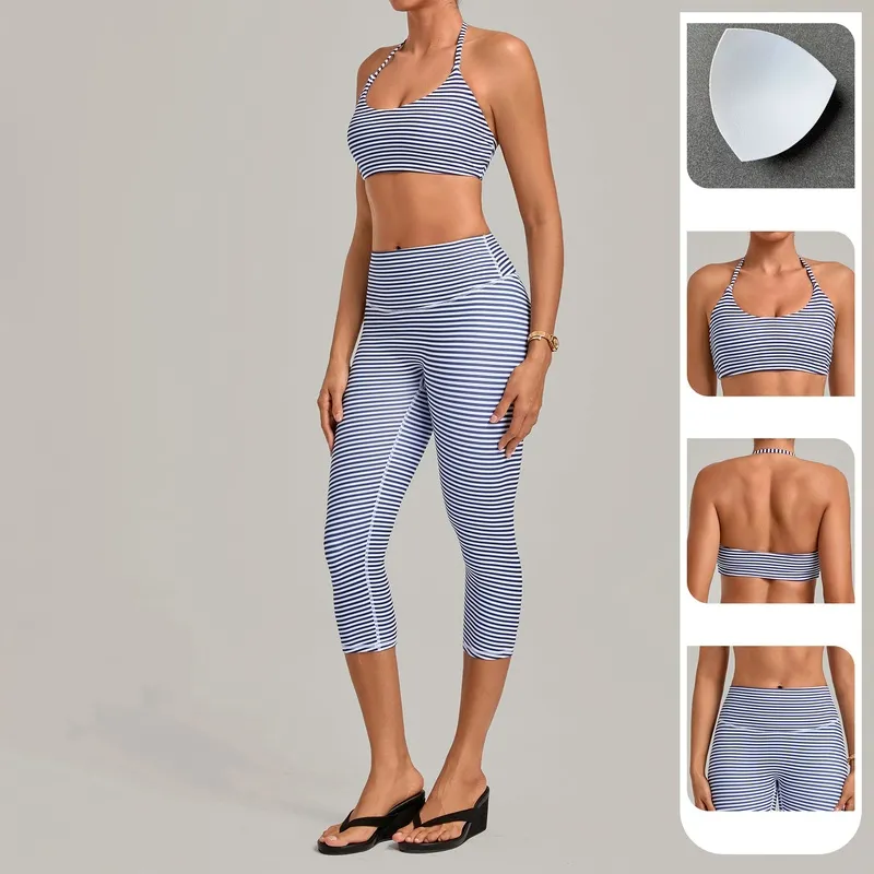 Women's Solid 2-Piece Yoga Training Set Bra and Knee-length Leggings Breathable FGBQS6117+2568