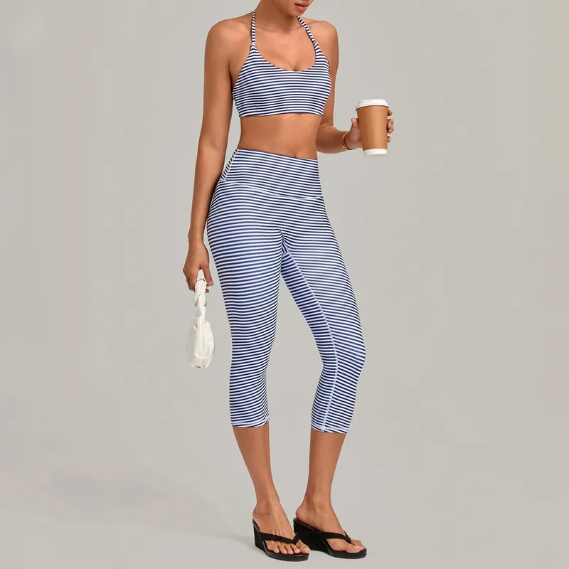 Women's Solid 2-Piece Yoga Training Set Bra and Knee-length Leggings Breathable FGBQS6117+2568