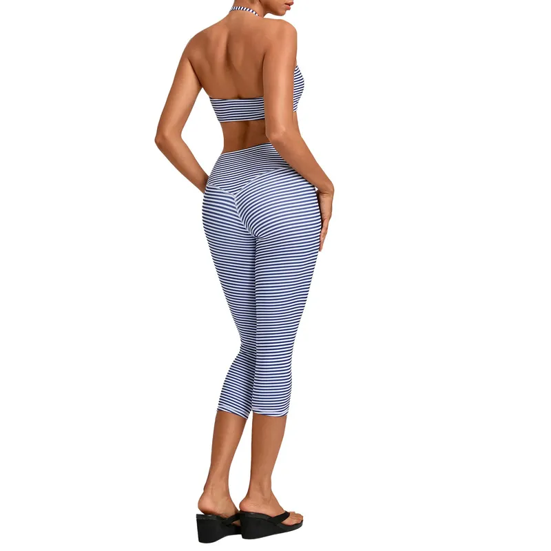 Women's Solid 2-Piece Yoga Training Set Bra and Knee-length Leggings Breathable FGBQS6117+2568