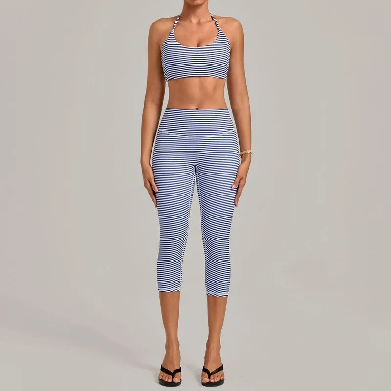 Women's Solid 2-Piece Yoga Training Set Bra and Knee-length Leggings Breathable FGBQS6117+2568
