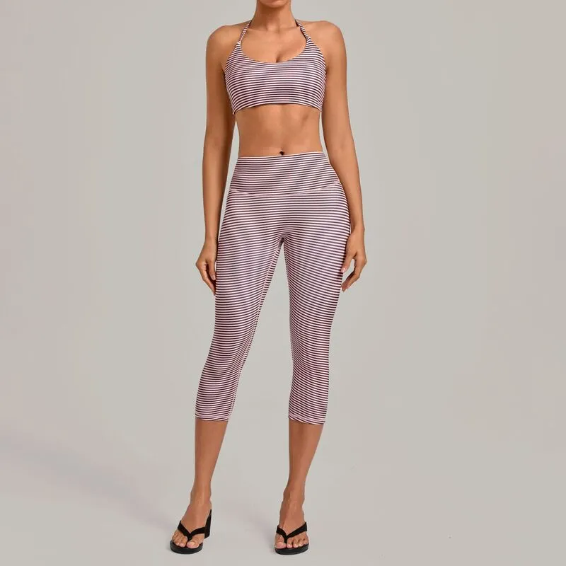 Women's Solid 2-Piece Yoga Training Set Bra and Knee-length Leggings Breathable FGBQS6117+2568