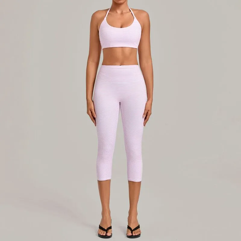 Pink&Stripe bra+Knee-length leggings