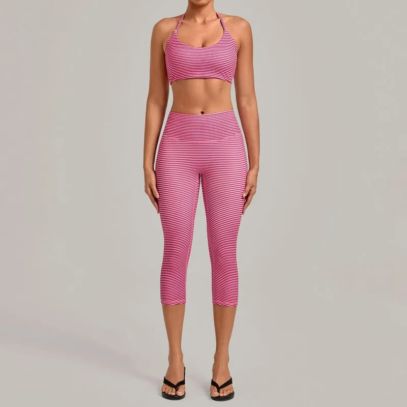 Retro red&Stripe bra+Knee-length leggings