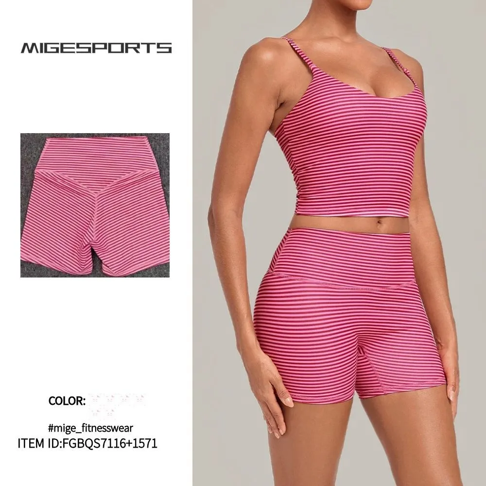 Gym Fitness Yoga Set Singlets Shorts Women Quick Dry Outdoor Running Sportswear FGBQS7116+1571