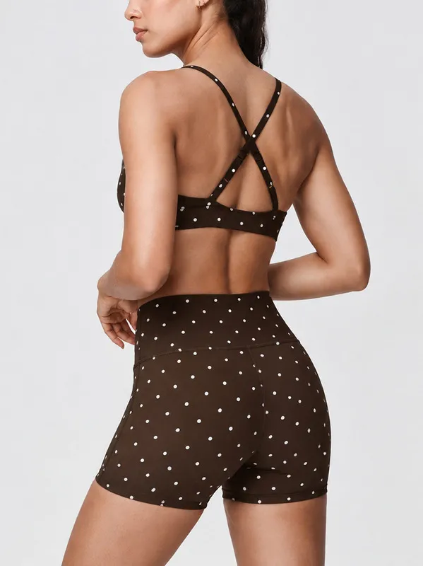 High Quality Quick Dry Activewear Polka Dot Print Bra Set Elasticity 3 Piece Women's Yoga Set FGBB3086+K7012+K7013