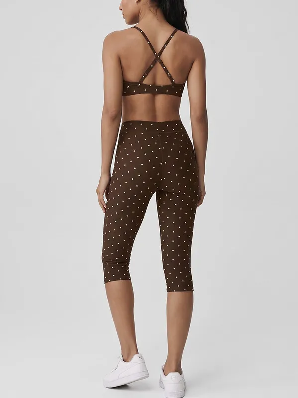 High Quality Quick Dry Activewear Polka Dot Print Bra Set Elasticity 3 Piece Women's Yoga Set FGBB3086+K7012+K7013