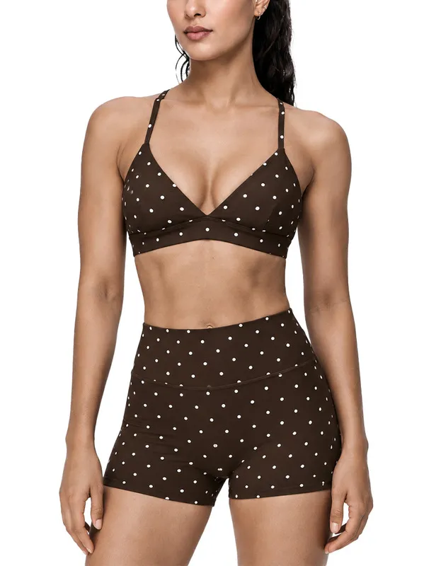 High Quality Quick Dry Activewear Polka Dot Print Bra Set Elasticity 3 Piece Women's Yoga Set FGBB3086+K7012+K7013